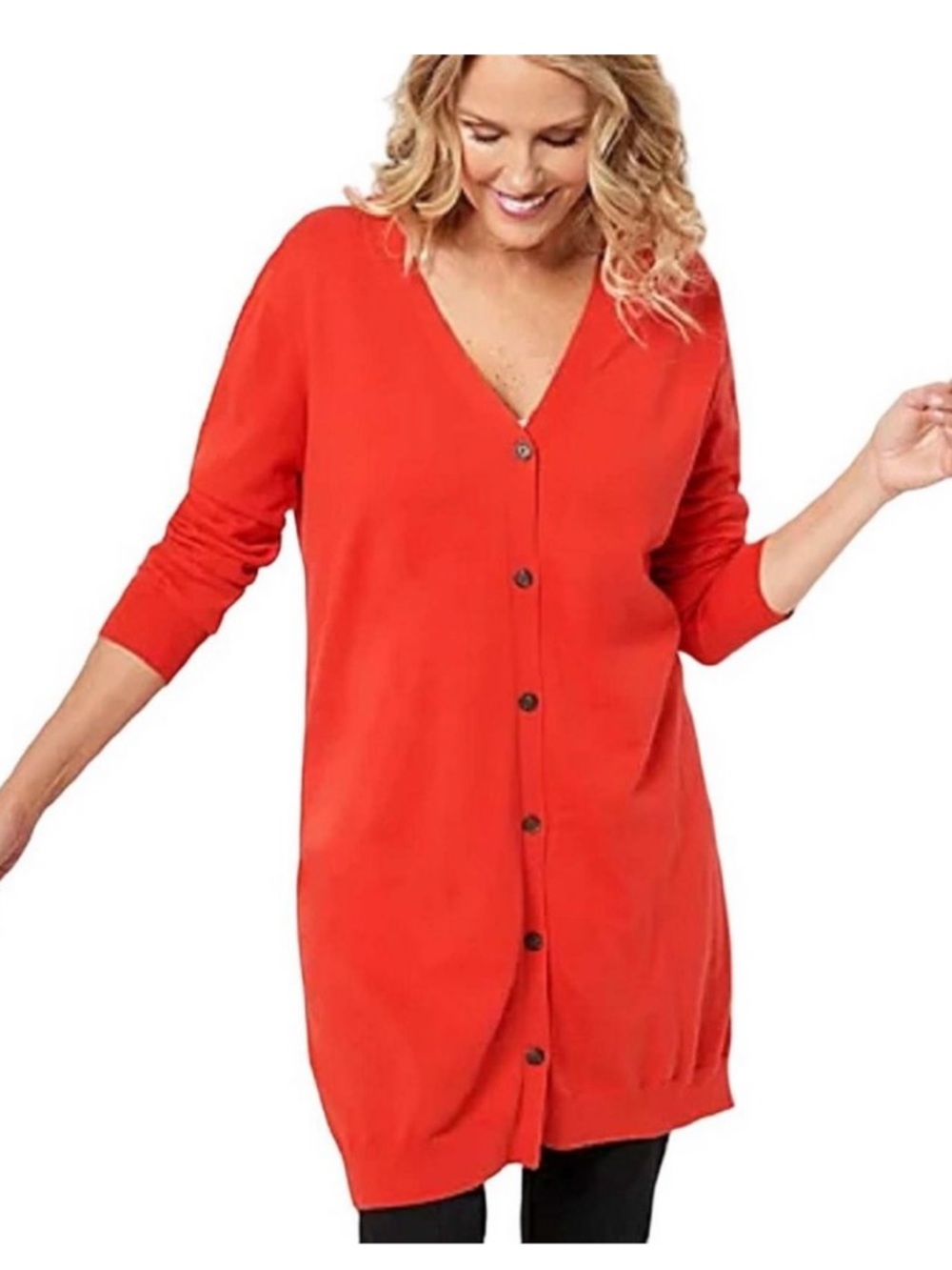 SOFT by NAADAM Red Button Front Longline Cotton Cashmere Cardigan Size Small